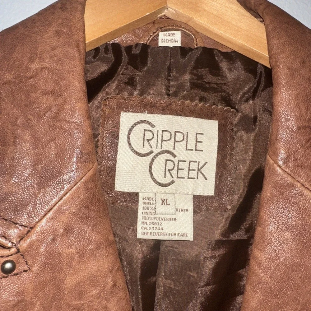 VTG Cripple Creek Western Leather Jacket Womens Studded Pebbled Rodeo Brown  XL